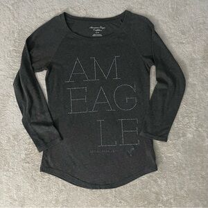 American Eagle Gray Logo Tee Three Quarter Sleeve Fitted Tee size XS